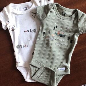 Happy little camper onesies.  Set of 2 premie